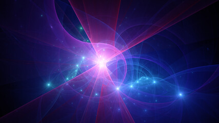 Abstract background, smooth multicolored lines on a black background.