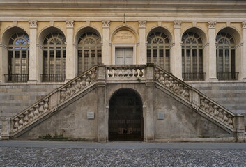 Fototapeta na wymiar Stairway of Ateneo in Bergamo hight, Lombardy, Italy