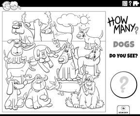 counting dogs educational game for kids coloring book page