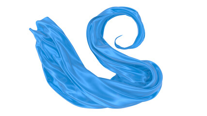 Beautiful flowing fabric of blue wavy silk or satin. 3d rendering image.