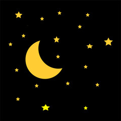 Moon with stars in the night sky. Illustration on a black background.