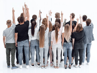 Fototapeta premium large team of young people pointing somewhere up .