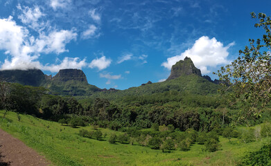 Moorea, French Polynesia - 21th January 2021: Panorama view of Moorea Island in French Polynesia , Nature and green landscape.