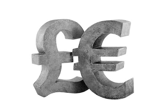 Pair of pound and euro symbols isolated on white background