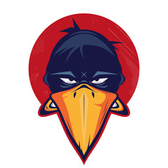 angry cartoon bird in a badge vector illustration