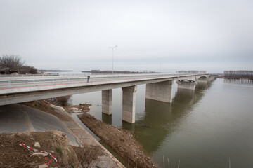 Fototapeta na wymiar Pupins bridge over river Danube in Belgrade