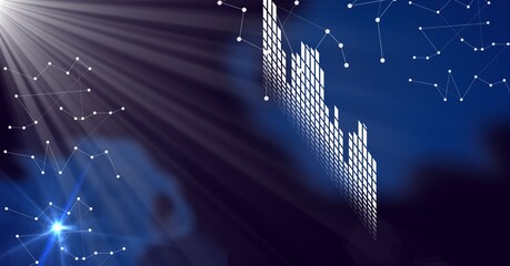 Financial data processing statistics recording over blue background