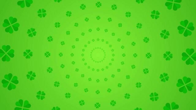 Modern Clovers Rotating Pattern. Lucky St Patrick's Day Subtle animated green Background Pattern.