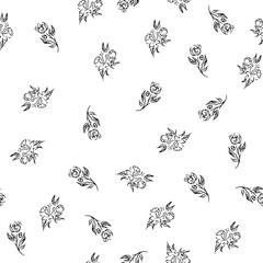 Doodle simple vector seamless pattern of hand-drawn peonies. Seamless random pattern of hand-drawn peonies. Isolated on white background.