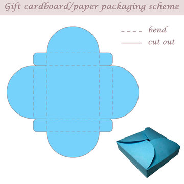 Printable multifaceted paper or cardboard festive packaging and wrapping scheme box for gifts, presents, sweets, laser cut