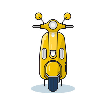 Scooter Vintage Motorcycle With Yellow Color, Front View, Vector Illustrator