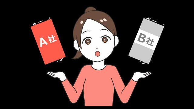 携帯会社を比較する女性