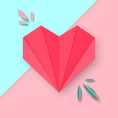 Vector of paper red heart on pink and blue thin for Valentines day