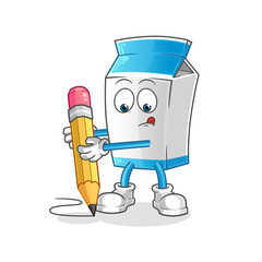 milk write with pencil character. cartoon mascot vector