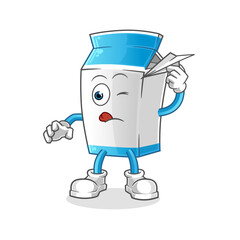 milk with paper plane character. cartoon mascot vector
