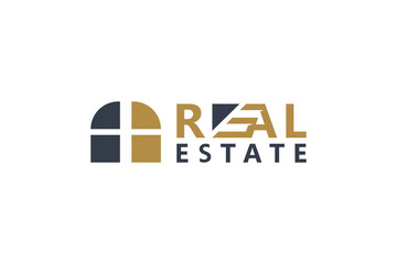 Real Estate Logo. Black Gold Real Estate Color Combination Construction Architecture Building Logo Design Template Element	