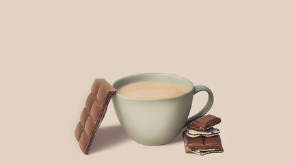 coffee with milk in a cup with chocolate