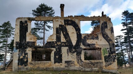 Abandoned House with Bullet Holes in Sarajevo