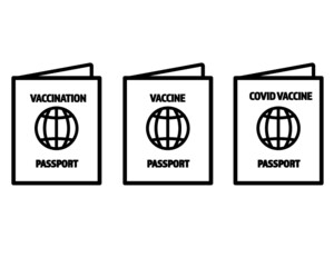 Vaccine passport vector flat design - Passport with mark of immunity and vaccination from Covid-19 for safe travel after global pandemic of Coronavirus.