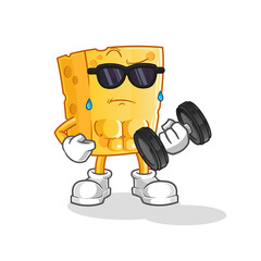 cheese lifting dumbbell vector. cartoon character