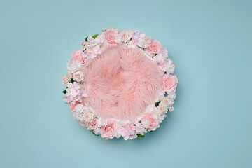 Newborn baby photography heart with flowers . Background for newborn baby.