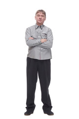 casual man in a light shirt and black trousers.