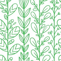 Seamless pattern with different plants on a white background. Vector print with herbs.