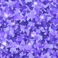 Glitter seamless texture. Adorable purple particles. Endless pattern made of sparkling triangles. Po