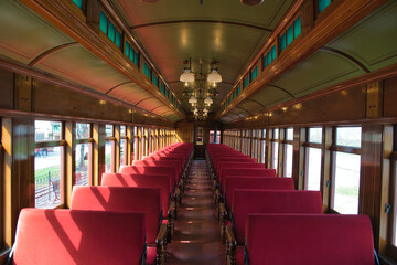 View of the Interior of a 1910s Passenger Coach Totally Restored