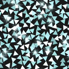 Glitter seamless texture. Adorable mint particles. Endless pattern made of sparkling triangles. Marv