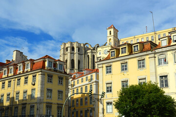 Fototapeta na wymiar Carmo Convent (Portuguese: Igreja de Carmo) is the ruin of 1755 Lisbon Earthquake in city of Lisbon, Portugal. 