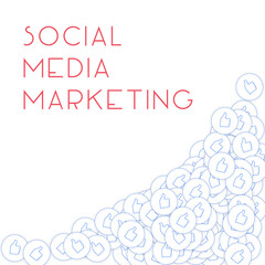 Social media icons. Social media marketing concept. Falling scattered thumbs up. Bottom right corner