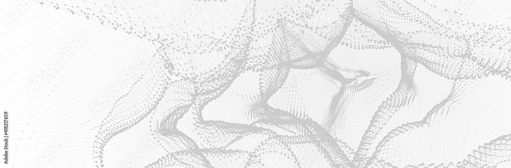Poster abstract white grey background. technology line pattern with dots. 3d surface. futuristic vector ill