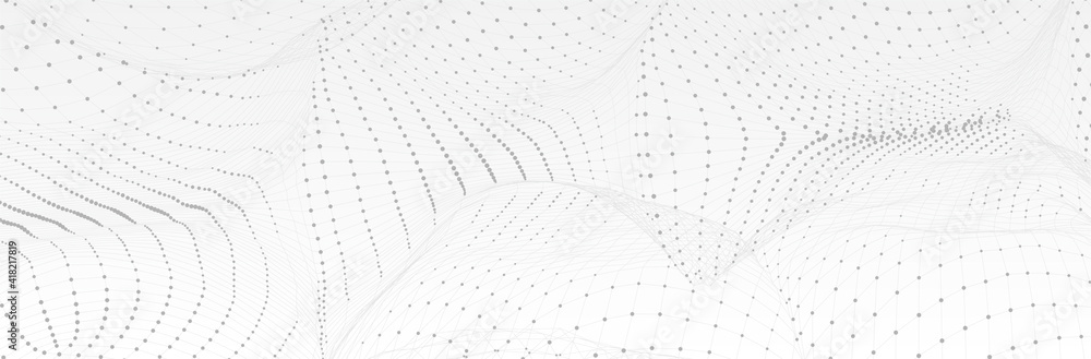 Poster abstract white grey background. technology line pattern with dots. 3d surface. futuristic vector ill