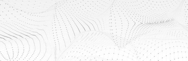 Abstract White Grey background. Technology line pattern with dots. 3d surface. Futuristic vector illustration