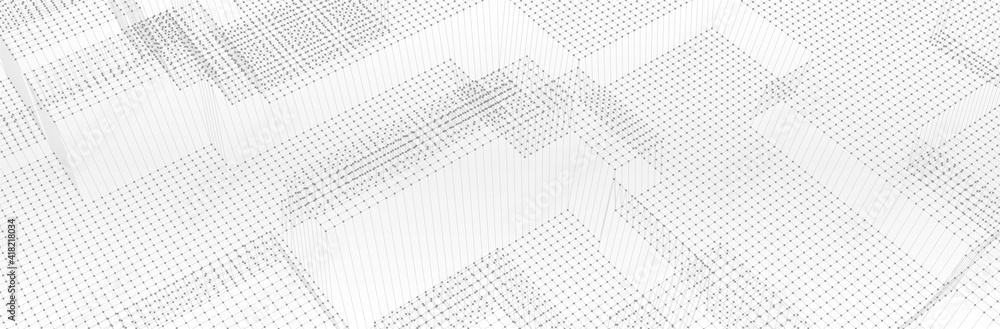 Poster abstract white grey background. technology line pattern with dots. 3d surface. futuristic vector ill