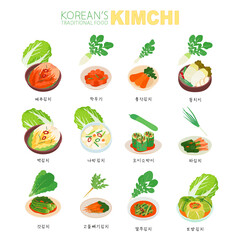 Korean traditional food. A collection of various types of kimchi.