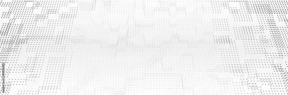 Poster abstract white grey background. technology line pattern with dots. 3d surface. futuristic vector ill