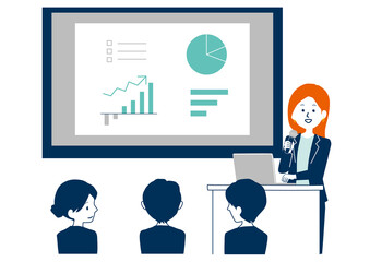 プレゼンをする女性のイラスト