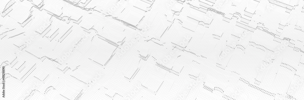 Poster abstract white grey background. technology line pattern with dots. 3d surface. futuristic vector ill