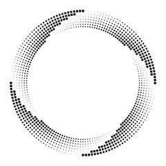Black square halftone dotted stripes in ring form. Geometric art. Trendy design element for frame, logo,  tattoo, symbol, web, prints, posters, template, pattern and abstract background