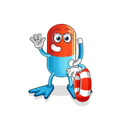 medicine swimmer with buoy mascot. cartoon vector