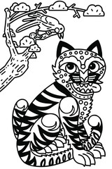 Fototapeta na wymiar A tiger and a magpie drawn in the style of Minhwa. Minhwa refers to Korean folk art produced mostly by itinerant or unknown artists without formal training.