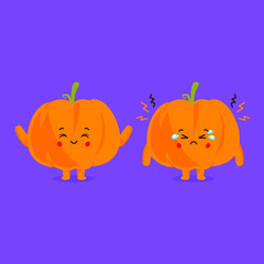 Cute Pumpkin Characters Smiling and Sad