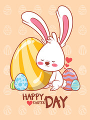 Cute bunny with easter eggs decorated. cartoon character illustration happy easter day concept.