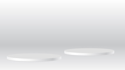 blank white round pedestal. circular awarded winner podium for outstanding luxury product advertising display on white gradient lighting background