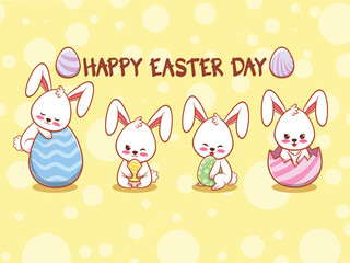 Obraz na płótnie Canvas Cute bunny with easter eggs decorated. cartoon character illustration happy easter day concept.