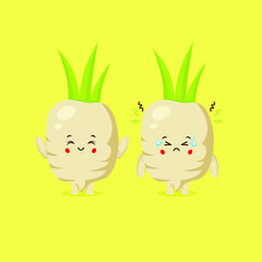 Cute Radish Characters Smiling and Sad