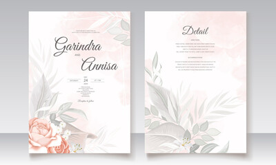 Fototapeta na wymiar Elegant wedding invitation card leaves