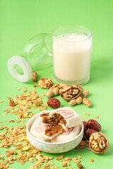 Jujube paste walnut cake with solid color background